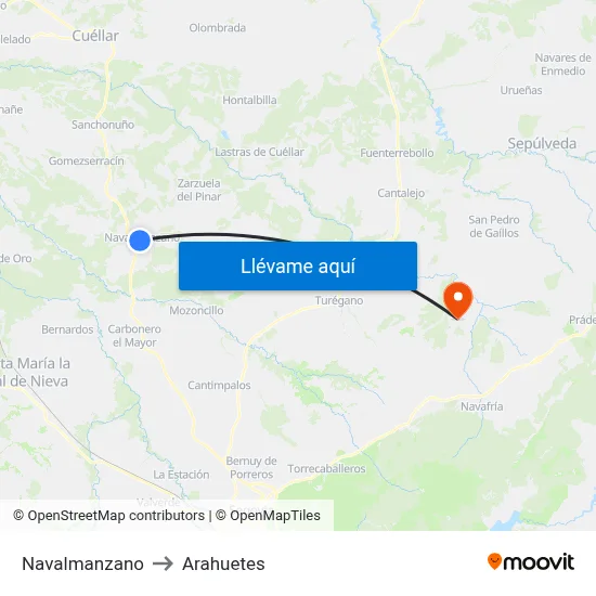 Navalmanzano to Arahuetes map