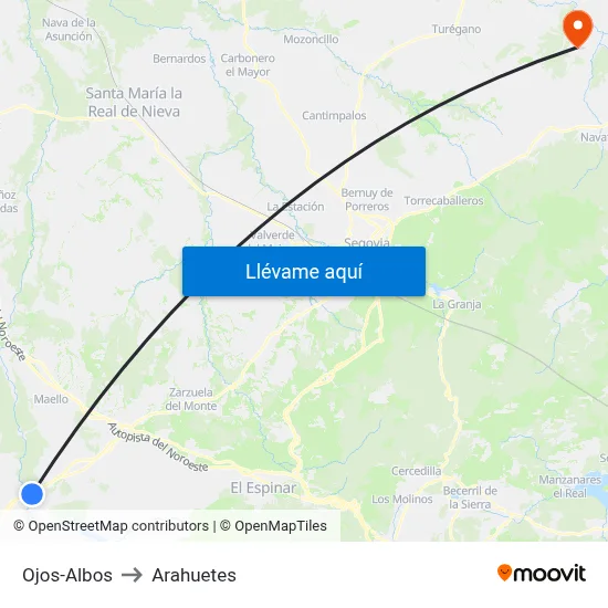 Ojos-Albos to Arahuetes map