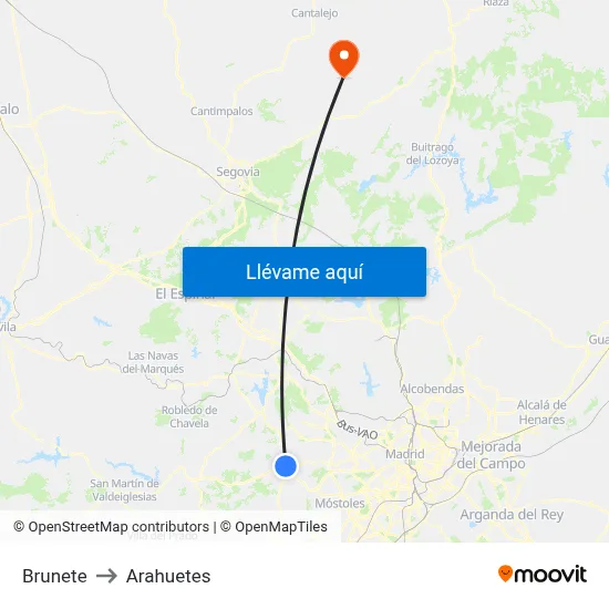 Brunete to Arahuetes map