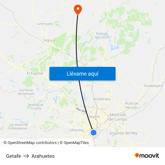 Getafe to Arahuetes map