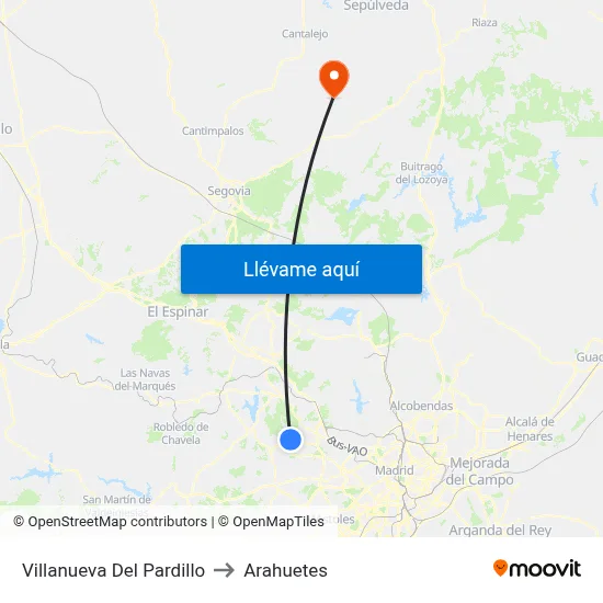 Villanueva Del Pardillo to Arahuetes map