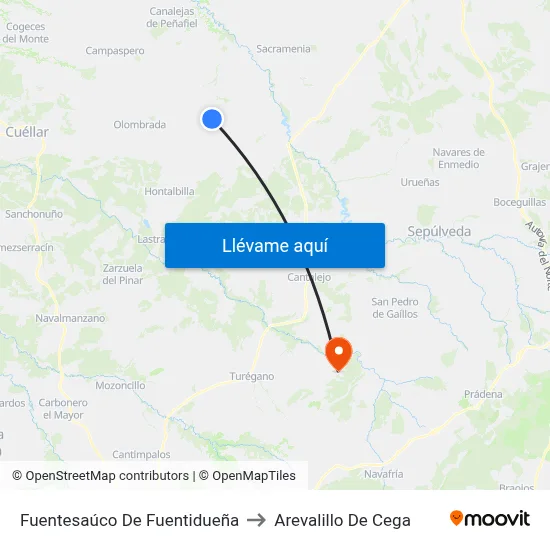 Fuentesaúco De Fuentidueña to Arevalillo De Cega map