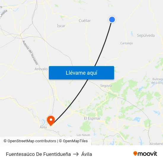 Fuentesaúco De Fuentidueña to Ávila map