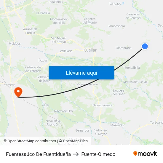 Fuentesaúco De Fuentidueña to Fuente-Olmedo map