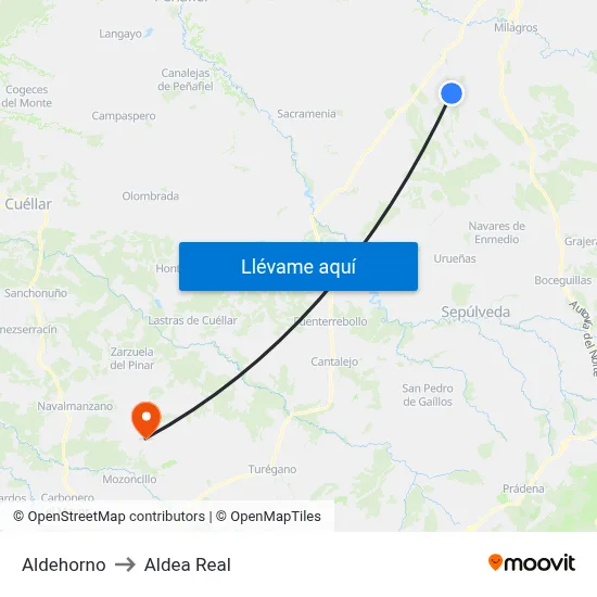 Aldehorno to Aldea Real map