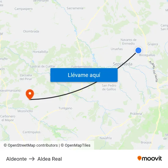 Aldeonte to Aldea Real map