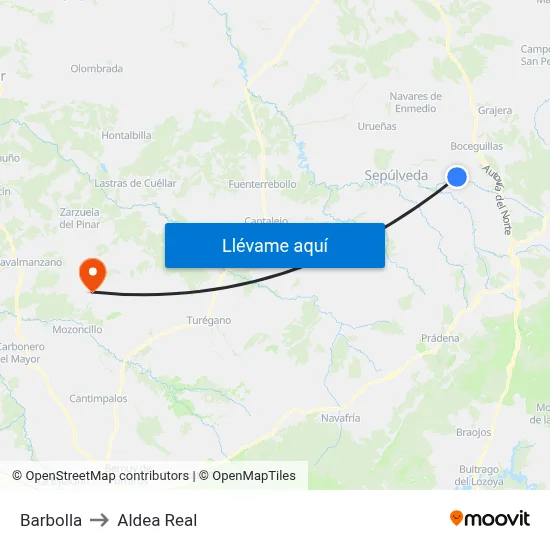 Barbolla to Aldea Real map