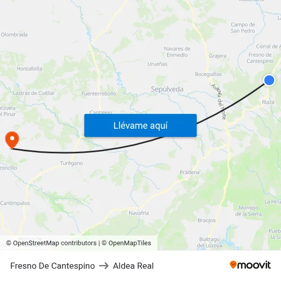Fresno De Cantespino to Aldea Real map
