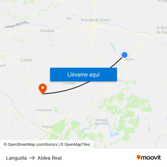 Languilla to Aldea Real map
