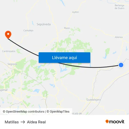 Matillas to Aldea Real map