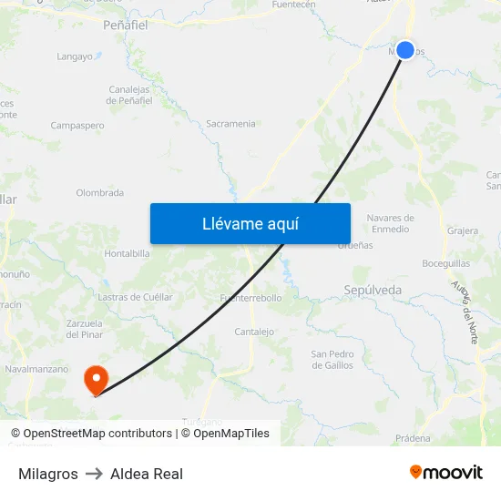 Milagros to Aldea Real map