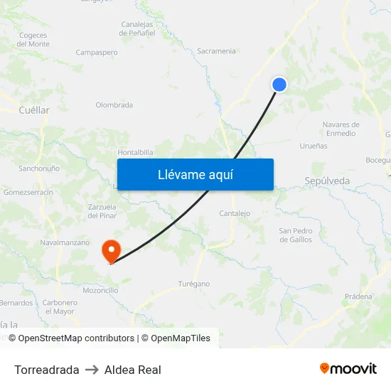 Torreadrada to Aldea Real map