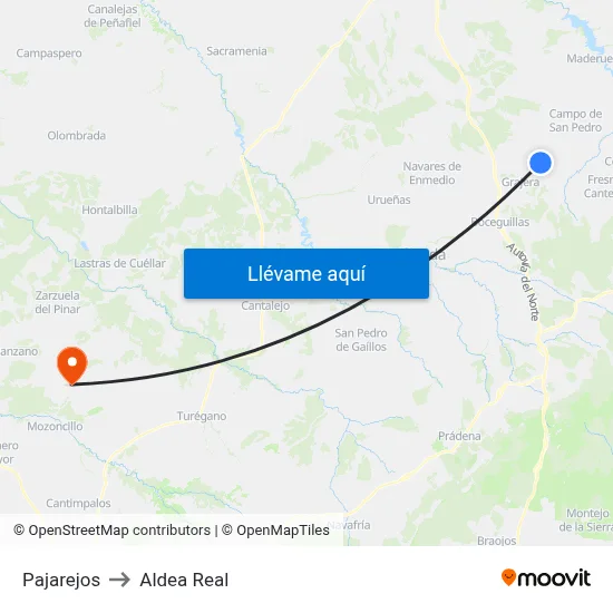 Pajarejos to Aldea Real map