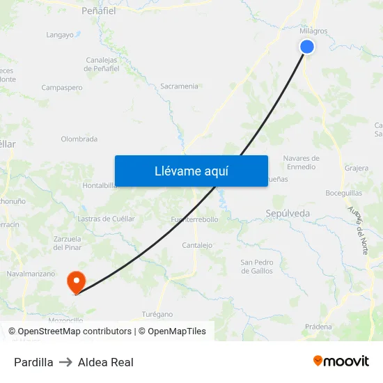 Pardilla to Aldea Real map
