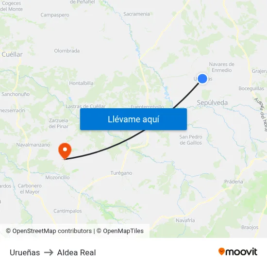 Urueñas to Aldea Real map