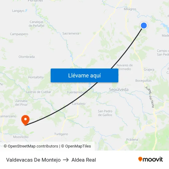 Valdevacas De Montejo to Aldea Real map