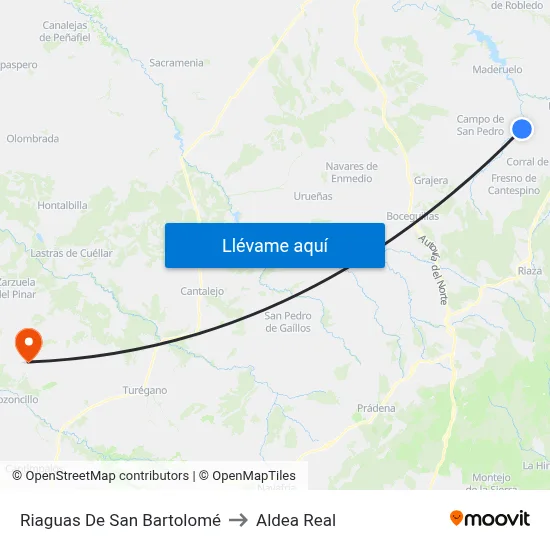 Riaguas De San Bartolomé to Aldea Real map