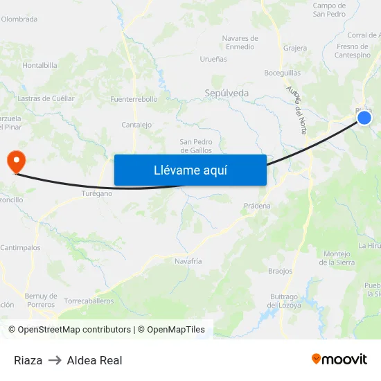 Riaza to Aldea Real map
