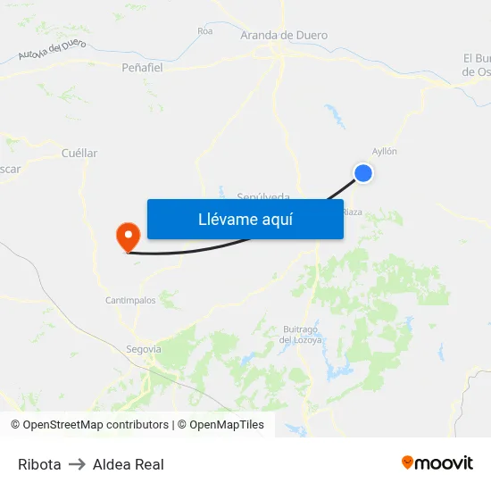 Ribota to Aldea Real map
