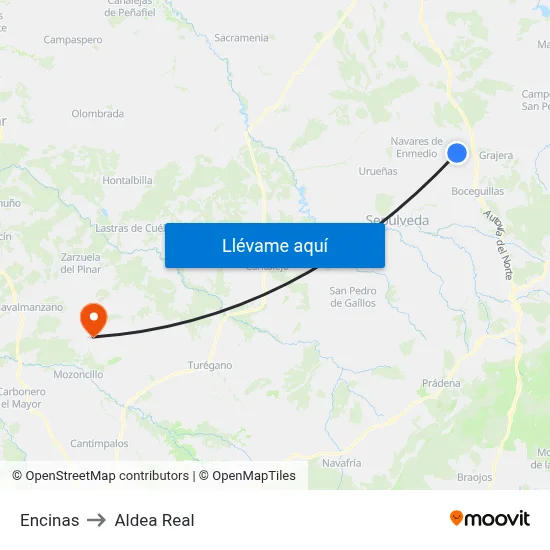 Encinas to Aldea Real map