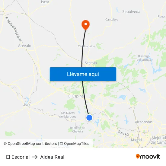 El Escorial to Aldea Real map