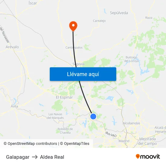 Galapagar to Aldea Real map