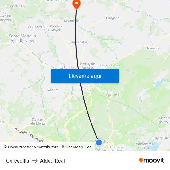 Cercedilla to Aldea Real map