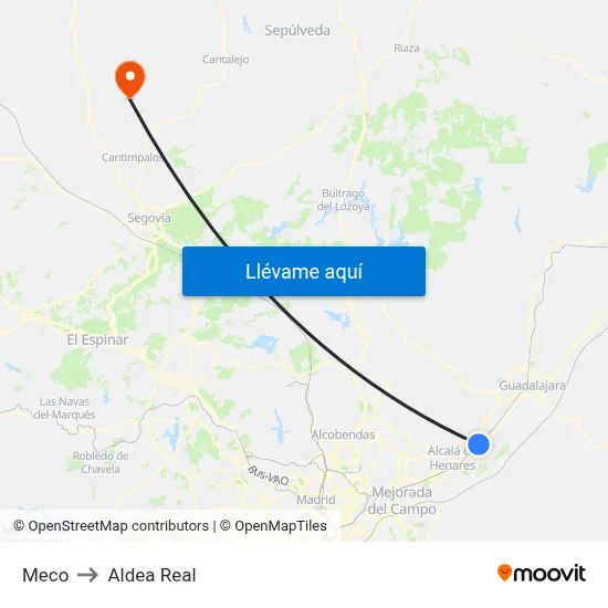 Meco to Aldea Real map