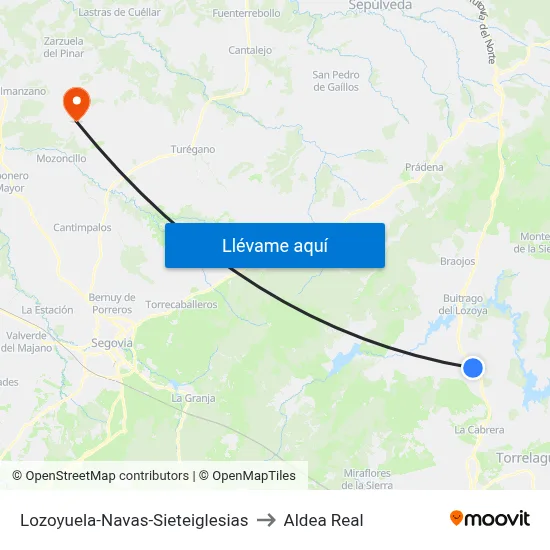 Lozoyuela-Navas-Sieteiglesias to Aldea Real map