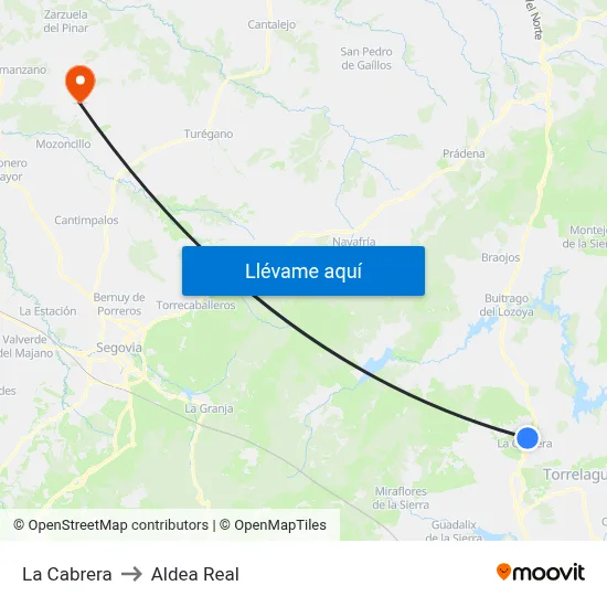 La Cabrera to Aldea Real map