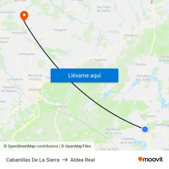 Cabanillas De La Sierra to Aldea Real map