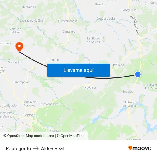Robregordo to Aldea Real map