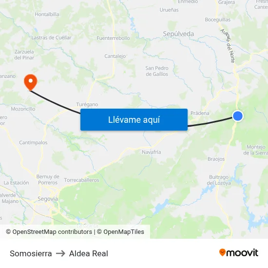 Somosierra to Aldea Real map
