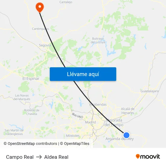 Campo Real to Aldea Real map
