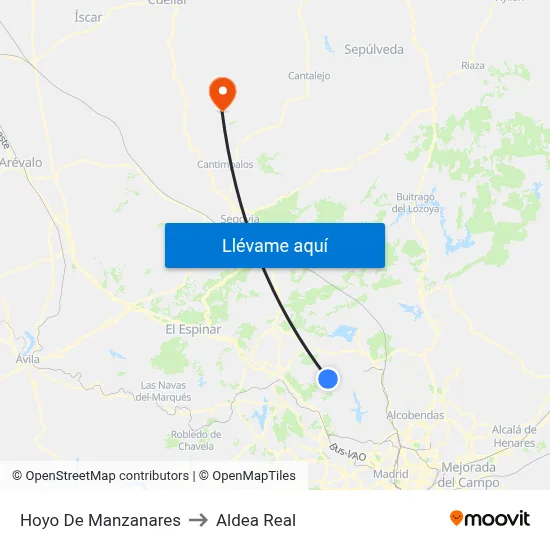 Hoyo De Manzanares to Aldea Real map