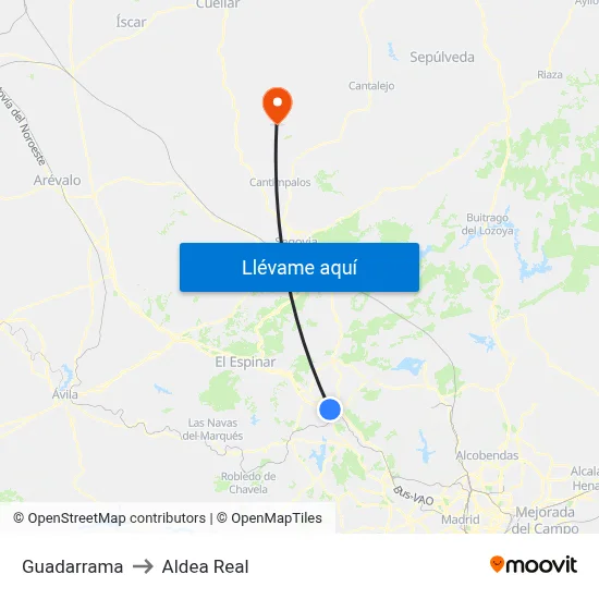 Guadarrama to Aldea Real map