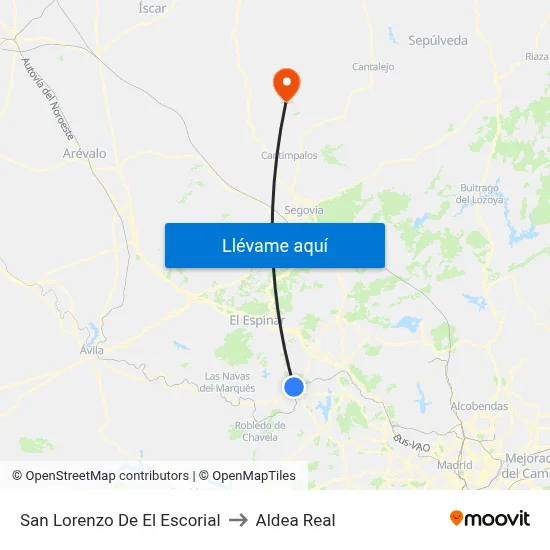 San Lorenzo De El Escorial to Aldea Real map