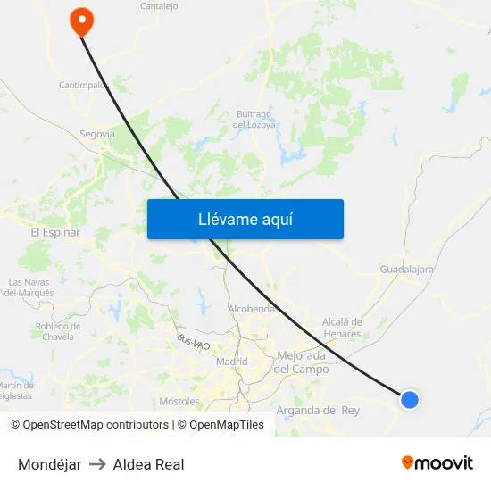 Mondéjar to Aldea Real map