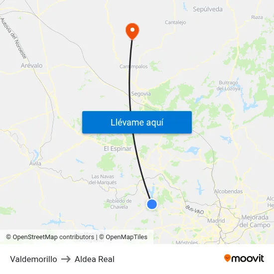 Valdemorillo to Aldea Real map