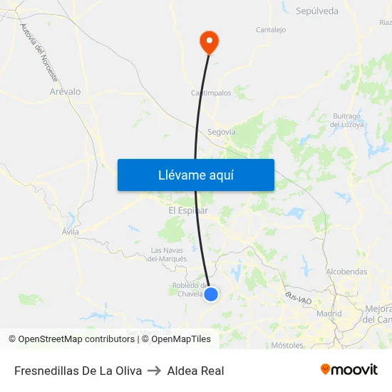 Fresnedillas De La Oliva to Aldea Real map