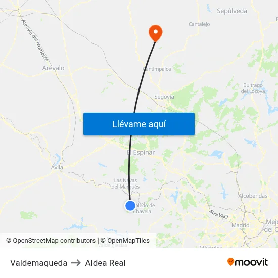 Valdemaqueda to Aldea Real map