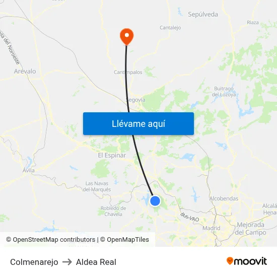 Colmenarejo to Aldea Real map