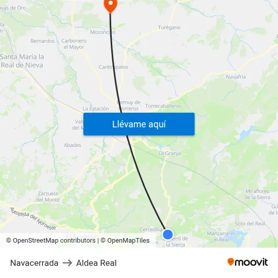 Navacerrada to Aldea Real map