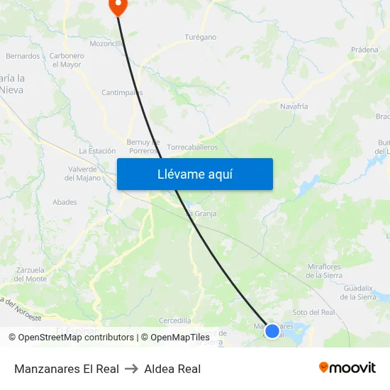 Manzanares El Real to Aldea Real map