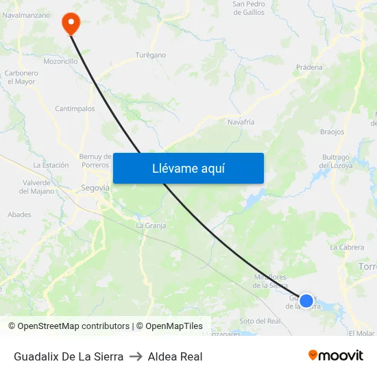 Guadalix De La Sierra to Aldea Real map
