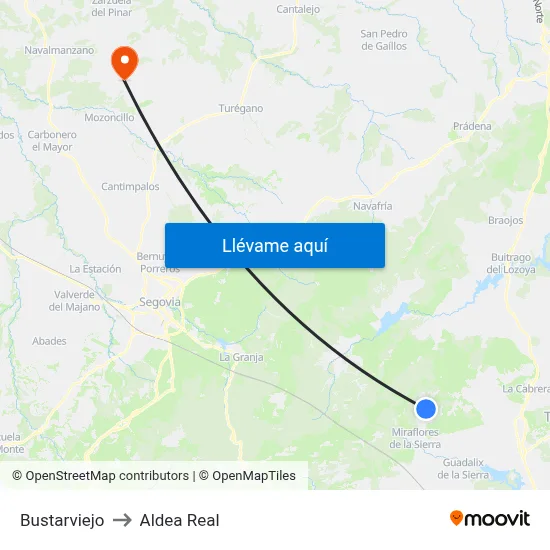 Bustarviejo to Aldea Real map
