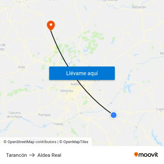 Tarancón to Aldea Real map