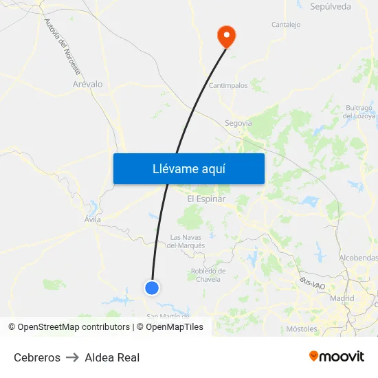 Cebreros to Aldea Real map