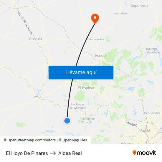 El Hoyo De Pinares to Aldea Real map