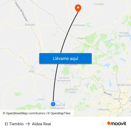 El Tiemblo to Aldea Real map